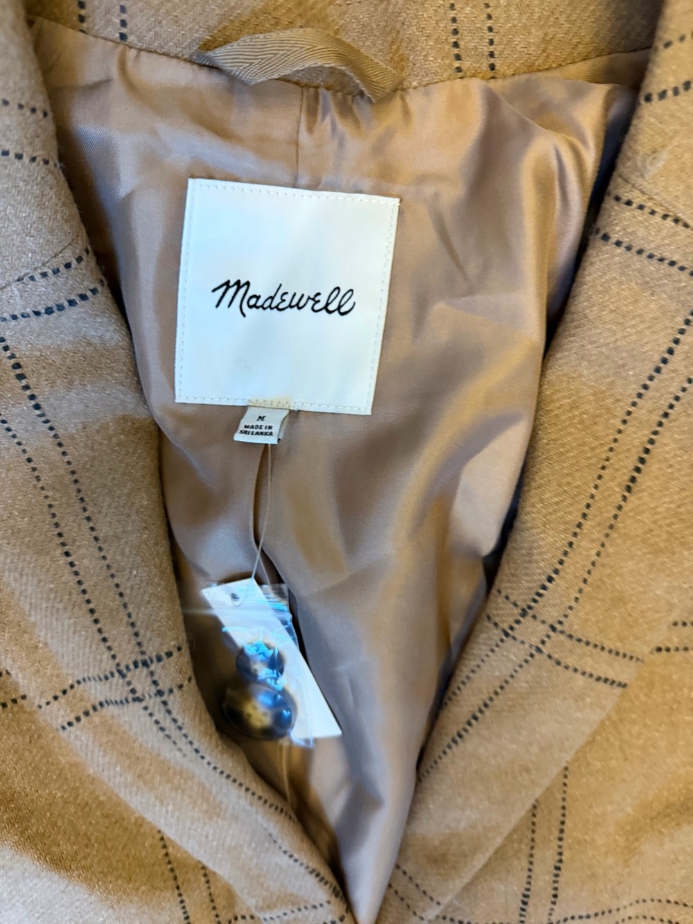 New with tags Madewell Larsen Windowpane Check Recycled Wool Blend Blazer Tan M - Picture 10 of 11